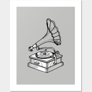 Line art of a Gramophone Posters and Art